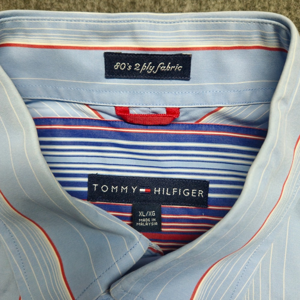 Tommy Hilfiger Button Down Shirt Mens XL Blue Striped Paisley Embroidered Cotton - Picture 4 of 10